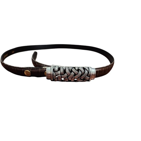 Vintage 80s Vicenza Woman’s 44 Belt Brawn Italian Genuine Calfskin Buckle Skinny - Picture 3 of 10